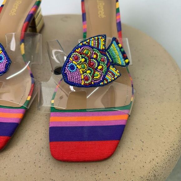 J. Renee Women’s Roline Clear/Bright Multi Beaded Fish Slip In Block Heel Sandal - Picture 8 of 14